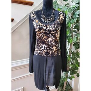 Patrizia Luca Women's Black Rayon Scoop Neck Long Sleeve Top Blouse Size Medium